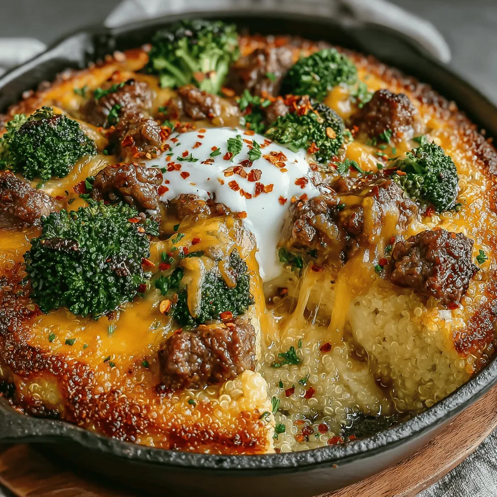 Cheesy Beef and Broccoli Quinoa Bake is a comforting and nutritious dish that perfectly combines the heartiness of ground beef, the vibrant health benefits of broccoli, and the wholesome goodness of quinoa. This recipe is not only delicious but also versatile, making it ideal for family dinners, meal prepping, or accommodating various dietary preferences. With its rich flavors and satisfying texture, this bake is sure to become a favorite in your household.