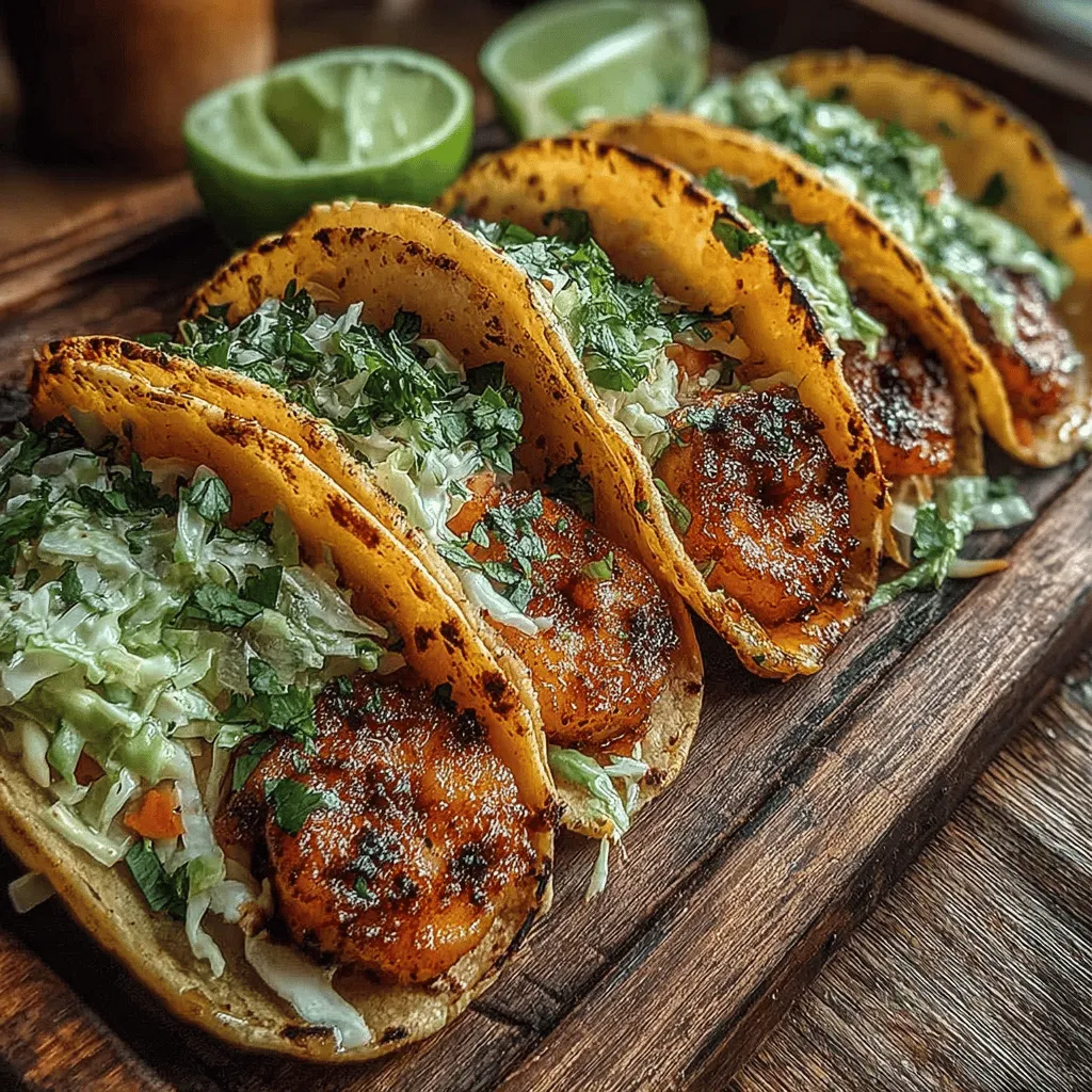 - 1 pound of fresh shrimp, peeled and deveined - 2 tablespoons olive oil - 2 teaspoons chili powder - 1 teaspoon cumin - 1 teaspoon garlic powder - 1 teaspoon paprika - Salt and pepper to taste - 8 small corn or flour tortillas - 1 cup shredded cabbage - 1/2 cup fresh cilantro, chopped - Juice of 2 limes - 1 tablespoon honey - 1/4 teaspoon cayenne pepper (optional) - Slices of avocado and lime wedges for serving