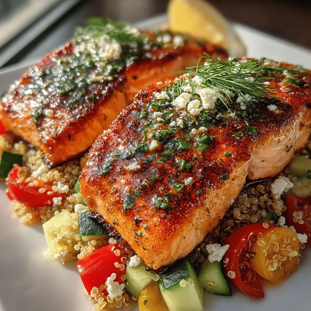 Lemony Delight: Herb Grilled Salmon with Quinoa Salad is a refreshing dish that perfectly combines the vibrant flavors of fresh herbs and zesty lemon with the richness of salmon. This recipe not only appeals to the taste buds but also promotes healthy eating by incorporating nutrient-dense ingredients. The balance of tender, herb-marinated salmon and a light, flavorful quinoa salad creates a delightful culinary experience that is both satisfying and nourishing.