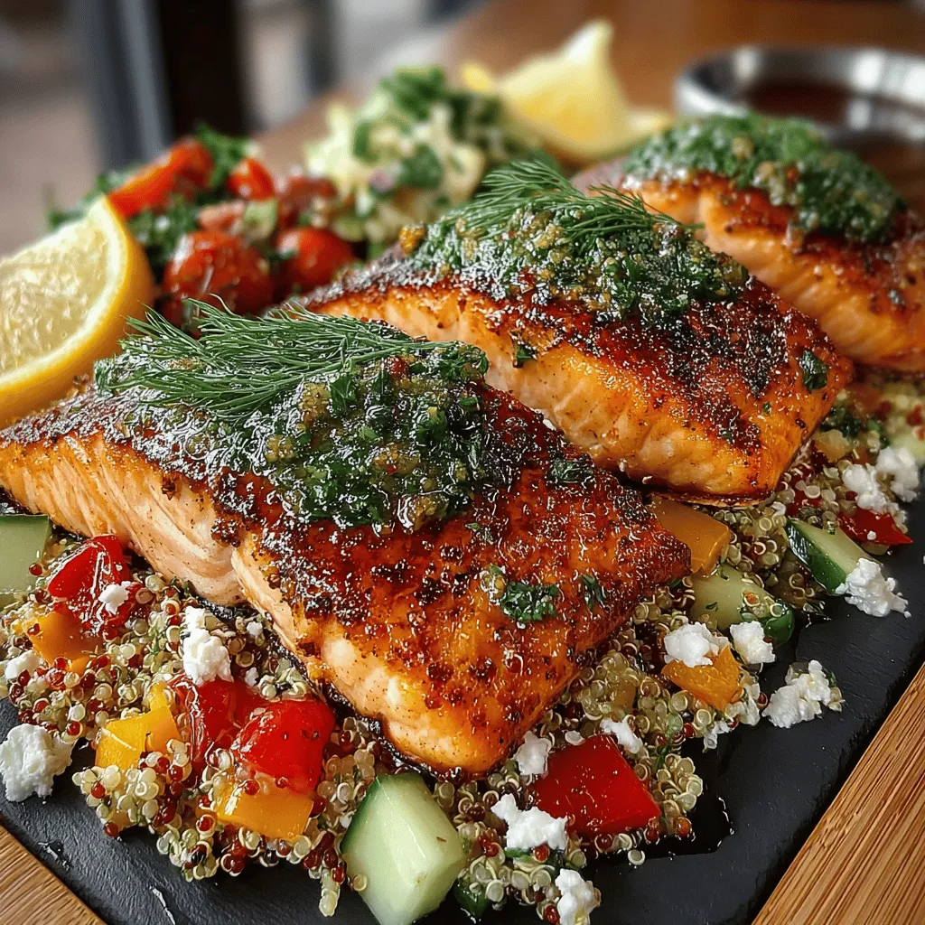 Lemony Delight: Herb Grilled Salmon with Quinoa Salad is a refreshing dish that perfectly combines the vibrant flavors of fresh herbs and zesty lemon with the richness of salmon. This recipe not only appeals to the taste buds but also promotes healthy eating by incorporating nutrient-dense ingredients. The balance of tender, herb-marinated salmon and a light, flavorful quinoa salad creates a delightful culinary experience that is both satisfying and nourishing.