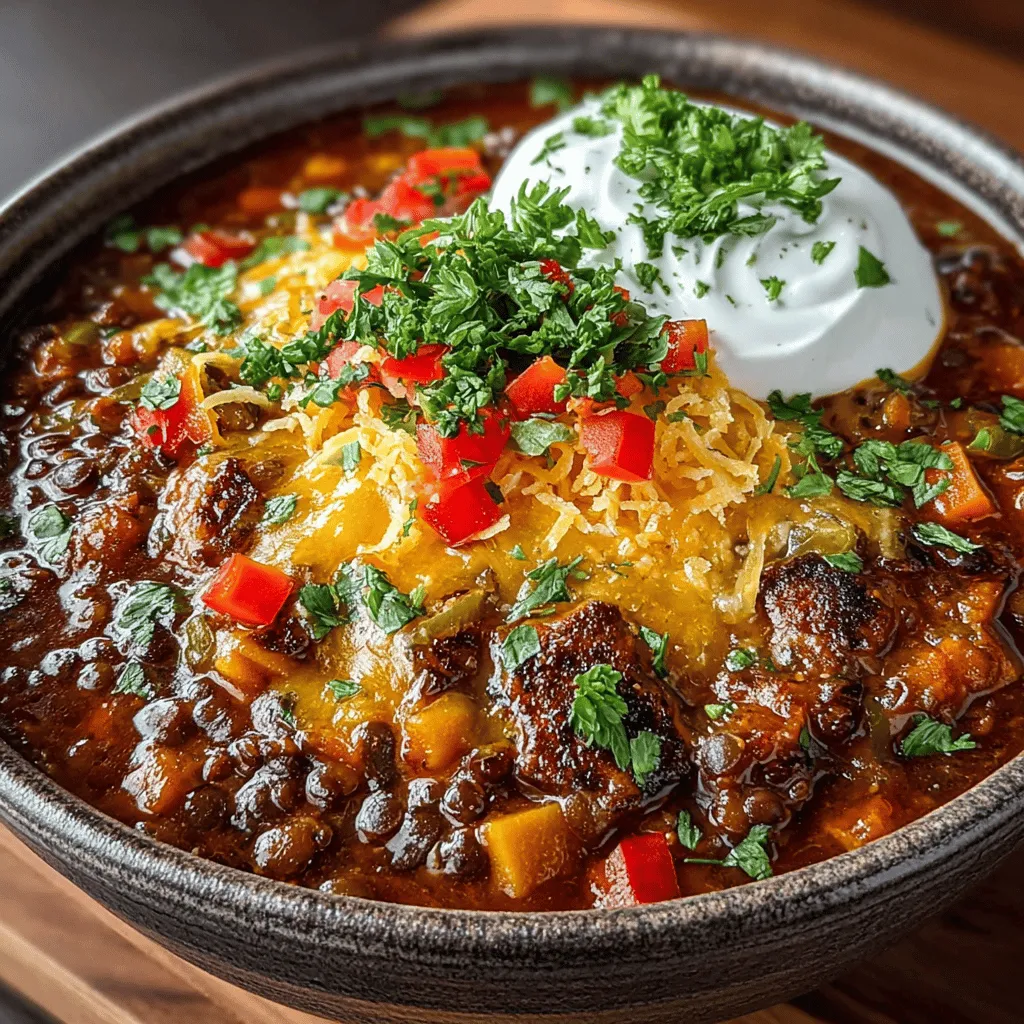 - 1 cup dried green or brown lentils - 1 can (15 oz) kidney beans, drained and rinsed - 1 can (15 oz) diced tomatoes - 1 medium onion, diced - 2 cloves garlic, minced - 1 bell pepper, diced - 2 carrots, diced - 2 celery stalks, diced - 4 cups vegetable broth - 2 tablespoons olive oil - 2 tablespoons chili powder - 1 teaspoon cumin - 1 teaspoon smoked paprika - Salt and pepper to taste - 1 cup shredded cheddar cheese (for topping) - Fresh cilantro (optional, for garnish)