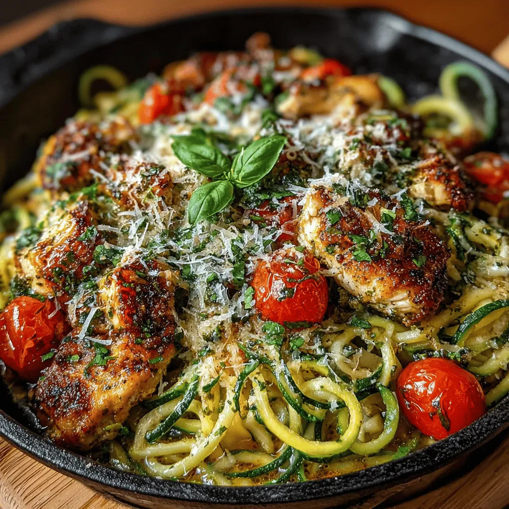 In the realm of quick and healthy weeknight dinners, few dishes can compete with the vibrant flavors and nourishing ingredients of Basil Bliss Pesto Chicken and Zucchini Noodle Skillet. This delightful recipe combines the aromatic essence of fresh basil pesto with tender chicken and colorful vegetables, all served atop light and refreshing zucchini noodles. Perfect for busy families or anyone looking to enjoy a nutritious meal without sacrificing flavor, this dish is both simple to prepare and incredibly satisfying. Join us as we explore the ingredients, cooking techniques, and benefits of this delectable dish.