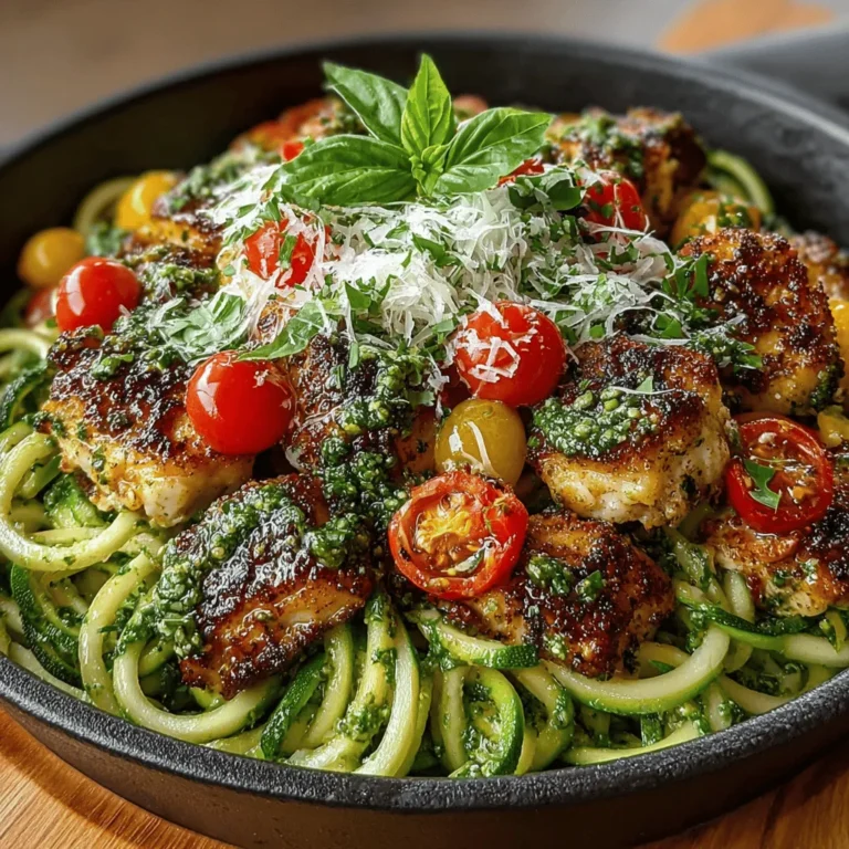 In the realm of quick and healthy weeknight dinners, few dishes can compete with the vibrant flavors and nourishing ingredients of Basil Bliss Pesto Chicken and Zucchini Noodle Skillet. This delightful recipe combines the aromatic essence of fresh basil pesto with tender chicken and colorful vegetables, all served atop light and refreshing zucchini noodles. Perfect for busy families or anyone looking to enjoy a nutritious meal without sacrificing flavor, this dish is both simple to prepare and incredibly satisfying. Join us as we explore the ingredients, cooking techniques, and benefits of this delectable dish.
