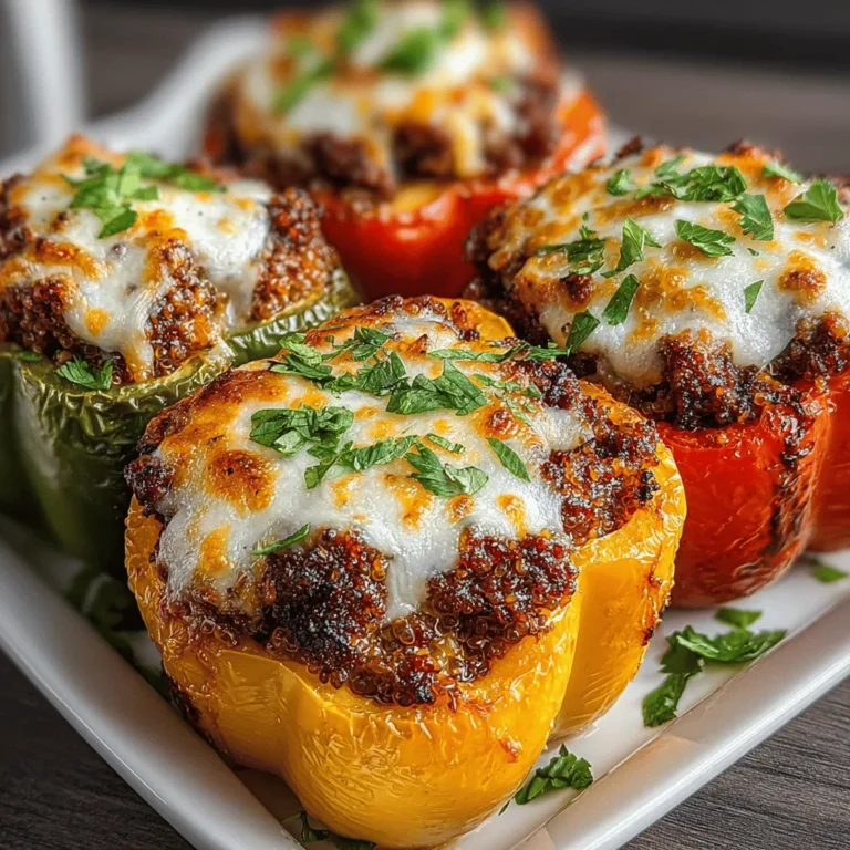 - 4 large bell peppers (any color) - 1 cup quinoa, rinsed - 1 pound ground beef (or ground turkey) - 1 medium onion, diced - 2 cloves garlic, minced - 1 cup shredded cheese (cheddar or your choice) - 1 can (15 oz) diced tomatoes, drained - 1 tablespoon olive oil - 1 teaspoon cumin - 1 teaspoon smoked paprika - 1 teaspoon chili powder - Salt and pepper to taste - Fresh parsley or cilantro for garnish (optional)