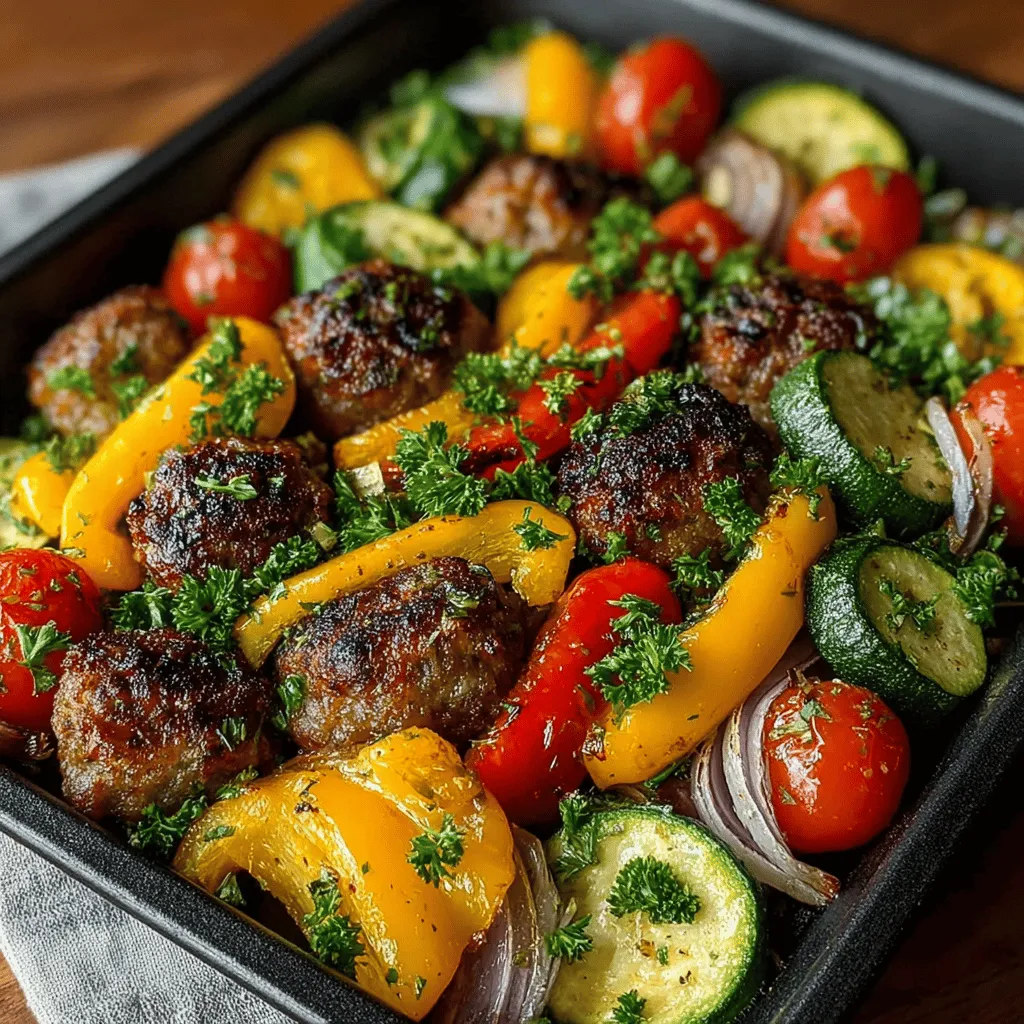 - 1 pound Italian sausage (mild or spicy, based on preference) - 1 large zucchini, sliced into half-moons - 1 bell pepper (red, yellow, or green), diced - 1 cup cherry tomatoes, halved - 1 medium red onion, cut into wedges - 3 tablespoons olive oil - 1 teaspoon dried oregano - 1 teaspoon dried basil - 1/2 teaspoon crushed red pepper flakes (optional) - Salt and pepper to taste