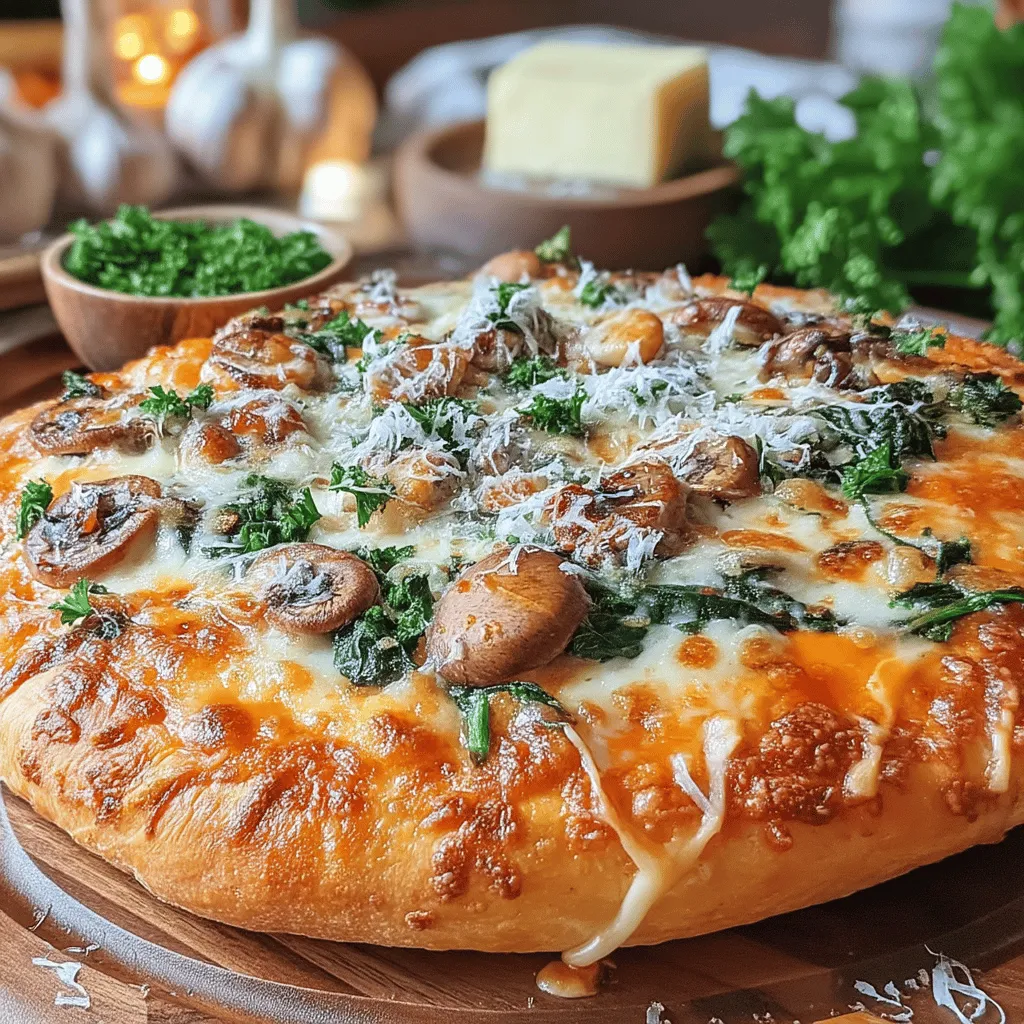Discover the delightful combination of flavors in this Garlic Butter Mushroom and Spinach Pizza recipe. Perfect for a cozy night in or an impressive dish for guests, this pizza showcases the richness of garlic butter, the earthy taste of mushrooms, and the freshness of spinach, all topped with gooey mozzarella and savory Parmesan cheese. Whether you're a pizza aficionado or a casual cook, this recipe is designed to elevate your pizza-making skills while providing a satisfying meal.