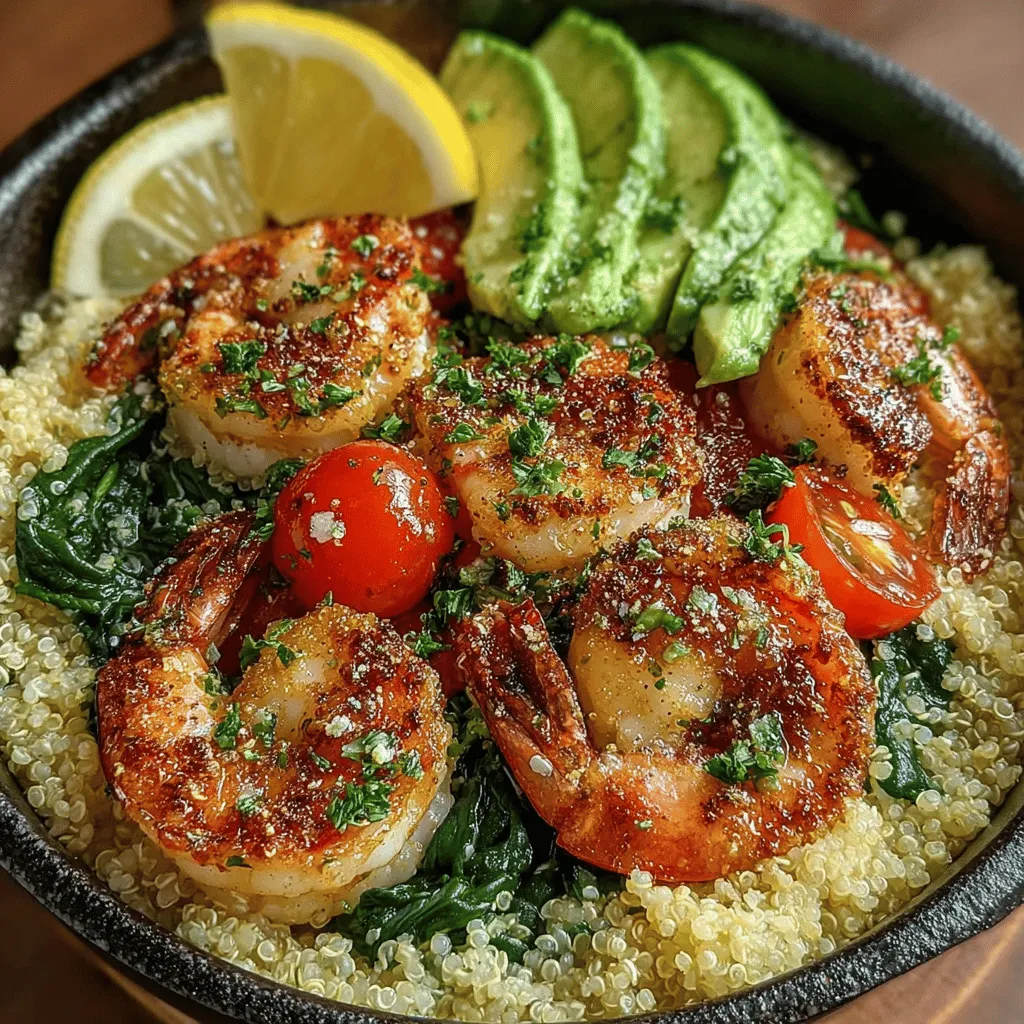 - 1 pound raw shrimp, peeled and deveined - 2 tablespoons olive oil - 4 cloves garlic, minced - Zest and juice of 1 lemon - 1/2 teaspoon red pepper flakes (adjust to taste) - 2 cups baby spinach - 1 cup cherry tomatoes, halved - 1 cup cooked quinoa or rice - Salt and pepper to taste - 1 avocado, sliced (optional)